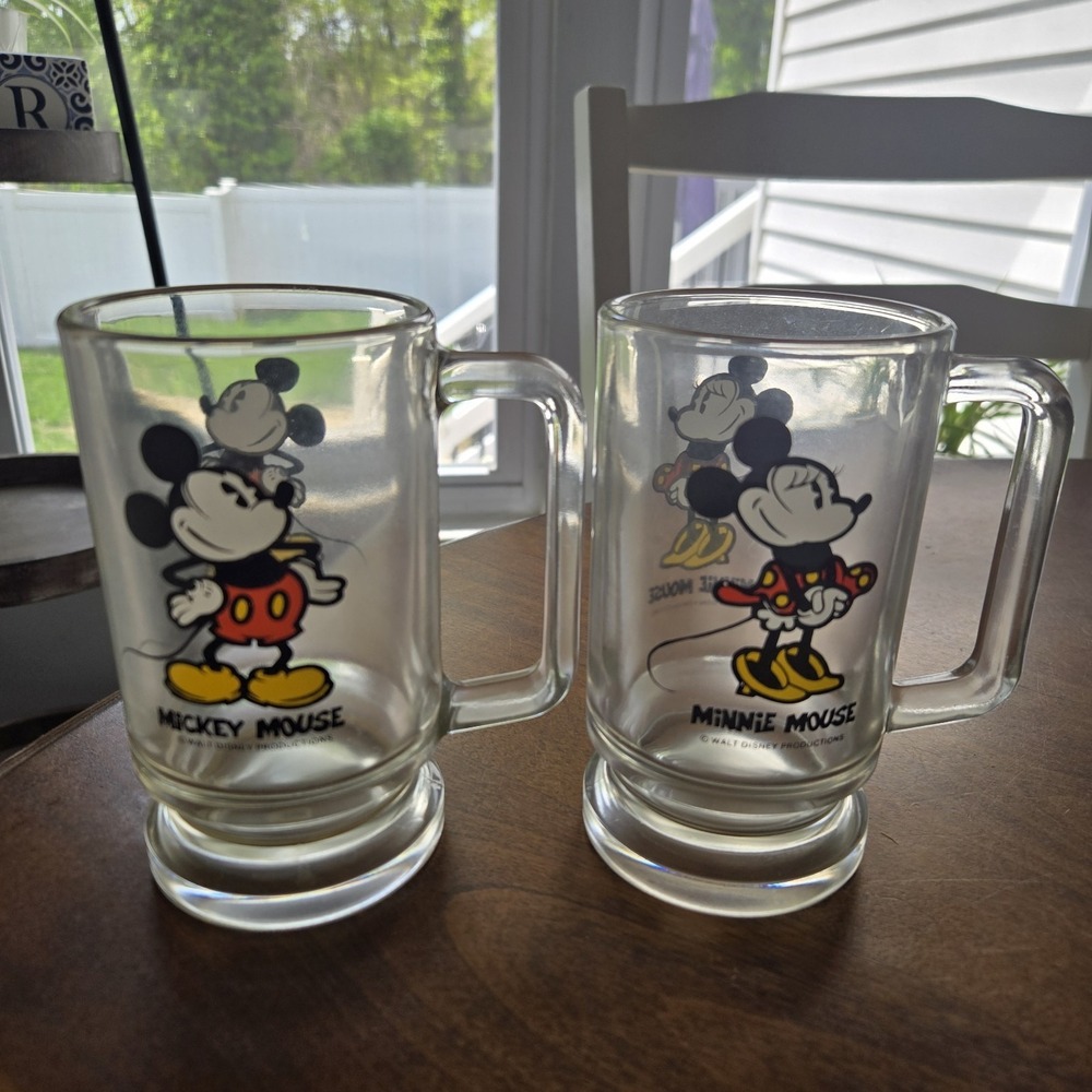 Vintage‎ Walt Disney Productions Disney Mickey & Minnie Mouse Glasses Set Mugs